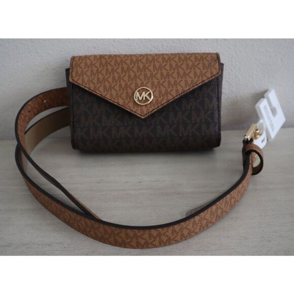 Michael Kors 556353C 235 Women Sz S/M Brown MK Logo Fanny Pack Waist Belt Bag - Picture 1 of 9